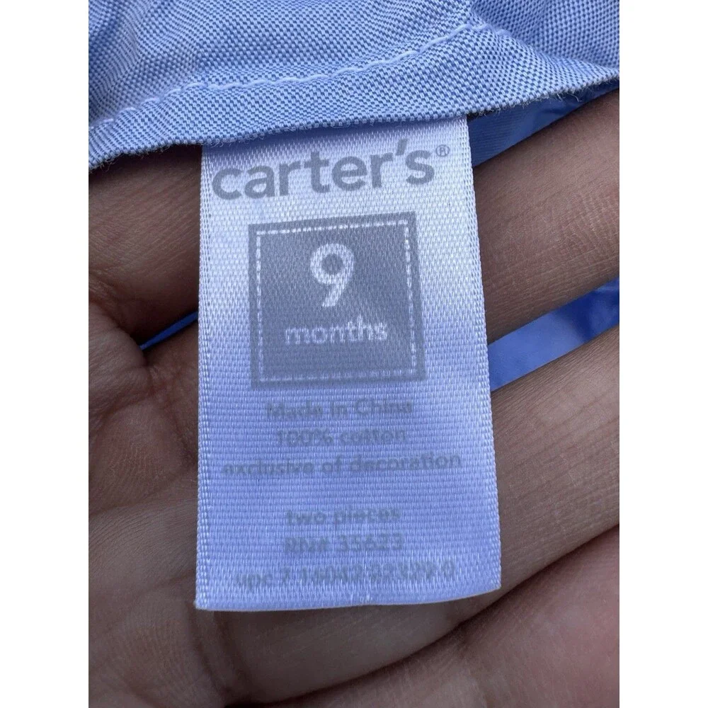 Carter's Boy Short Overall Size 9 Months With Frog Light Blue